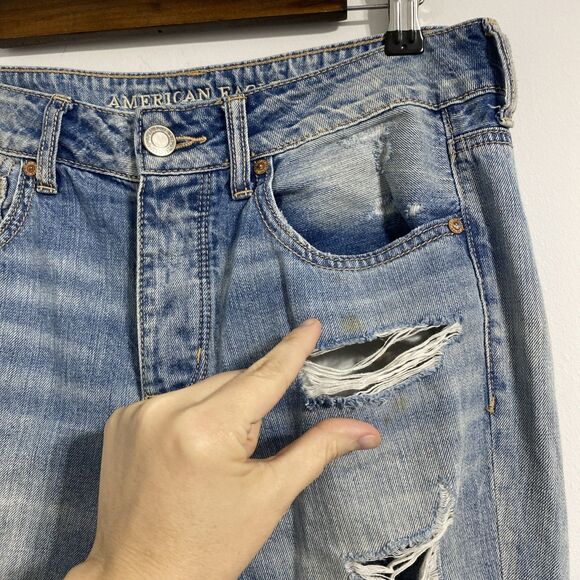 American Eagle Jeans Women's 6 Blue Tomgirl Ripped Distressed Destroyed Trashed - Picture 5 of 12